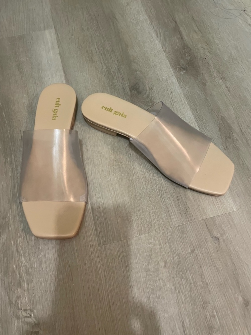 cult gaia blush nude clear band slide sandals